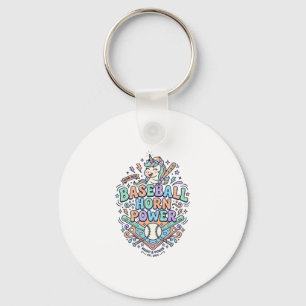 Eenhornige Honkbal Hoorn Kracht Kawaii Vector Ontw Sleutelhanger