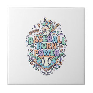 Eenhornige Honkbal Hoorn Kracht Kawaii Vector Ontw Tegeltje