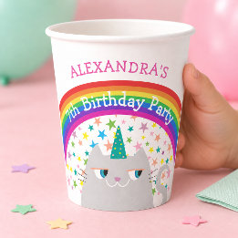 Eenhornige Kat Regenboog Kinderen Verjaardag Papieren Bekers
