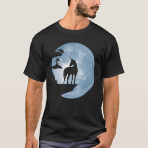 Eenhornige paard voor silhouet van volle maan voor t-shirt