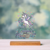 Eenhornige Pilates en Pixie Dust Witte Achtergrond Acryl Bord (Neutraal)