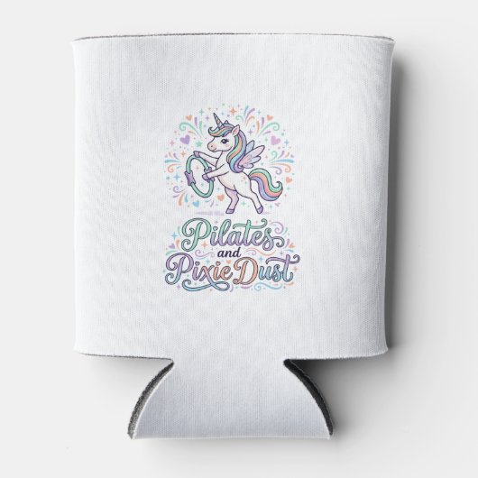 Eenhornige Pilates en Pixie Dust Witte Achtergrond Blikjeskoeler (Voorkant)