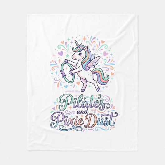 Eenhornige Pilates en Pixie Dust Witte Achtergrond Fleece Deken (Voorkant)
