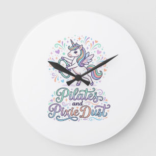 Eenhornige Pilates en Pixie Dust Witte Achtergrond Grote Klok