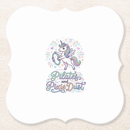 Eenhornige Pilates en Pixie Dust Witte Achtergrond Kartonnen Onderzetters (Voorkant)