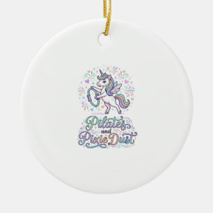 Eenhornige Pilates en Pixie Dust Witte Achtergrond Keramisch Ornament