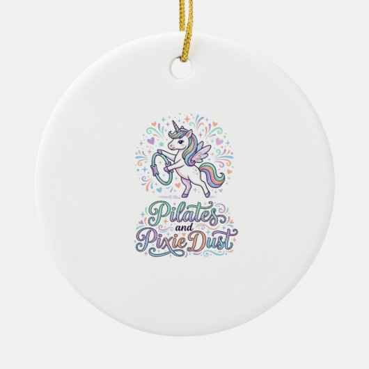 Eenhornige Pilates en Pixie Dust Witte Achtergrond Keramisch Ornament (Voorkant)