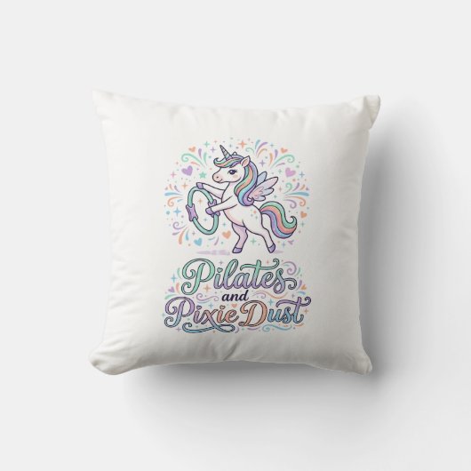 Eenhornige Pilates en Pixie Dust Witte Achtergrond Kussen (Voorkant)