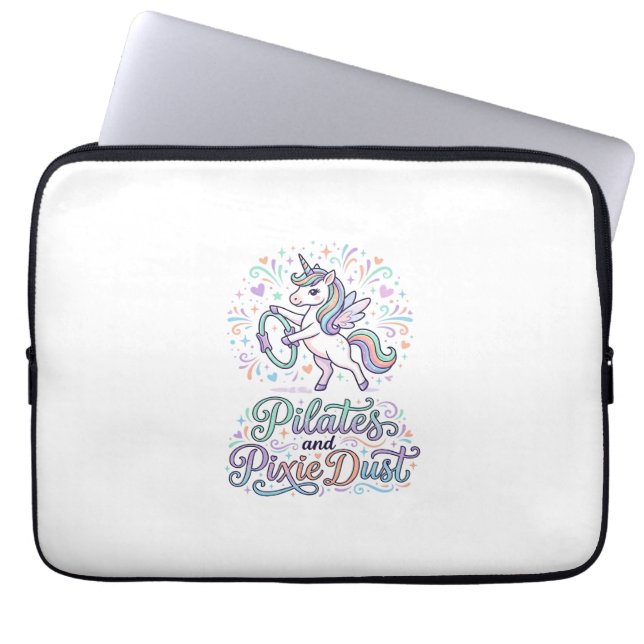 Eenhornige Pilates en Pixie Dust Witte Achtergrond Laptop Sleeve (Voorkant)