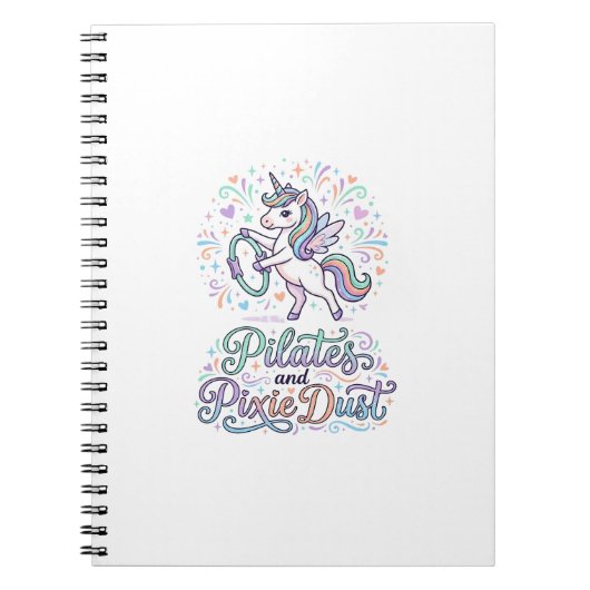 Eenhornige Pilates en Pixie Dust Witte Achtergrond Notitieboek (Voorkant)