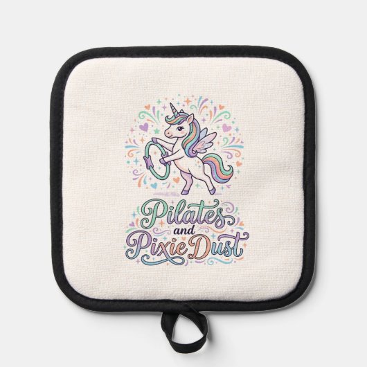 Eenhornige Pilates en Pixie Dust Witte Achtergrond Pannenlap (Voorkant)