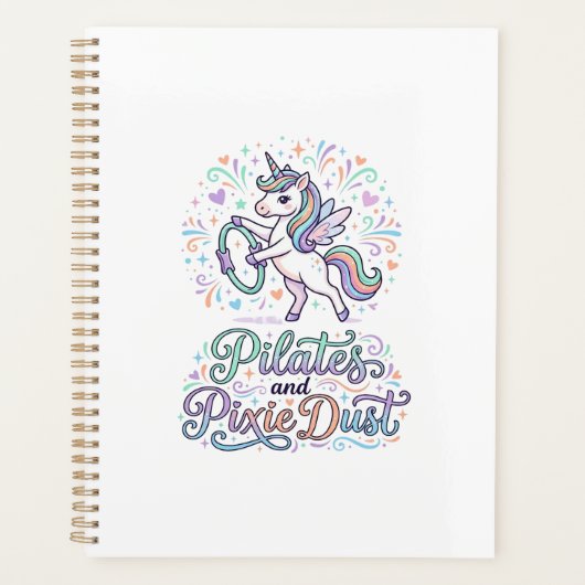 Eenhornige Pilates en Pixie Dust Witte Achtergrond Planner (Voorkant)