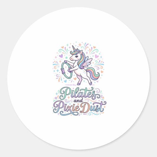 Eenhornige Pilates en Pixie Dust Witte Achtergrond Ronde Sticker (Voorkant)