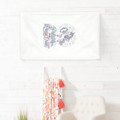 Eenhornige Pilates en Pixie Dust Witte Achtergrond Spandoek (Insitu)