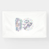 Eenhornige Pilates en Pixie Dust Witte Achtergrond Spandoek (Horizontaal)