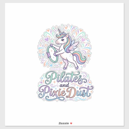 Eenhornige Pilates en Pixie Dust Witte Achtergrond Sticker (Vel)