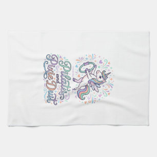 Eenhornige Pilates en Pixie Dust Witte Achtergrond Theedoek