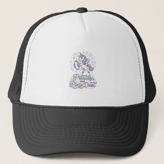 Eenhornige Pilates en Pixie Dust Witte Achtergrond Trucker Pet (Voorkant)