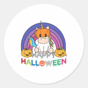 Eenhornige Pompoenkop voor Halloween Ronde Sticker