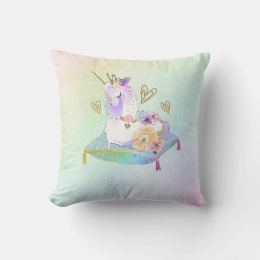Eenhornige Prinses Diva Iriserende Regenboog Paste Kussen (Voorkant)