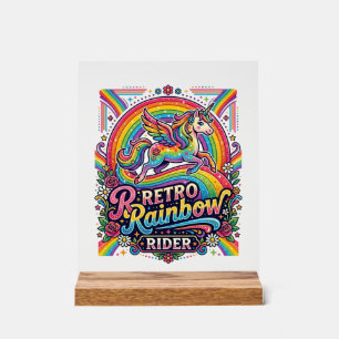 Eenhornige Retro Regenboog Ruiter Acryl Bord