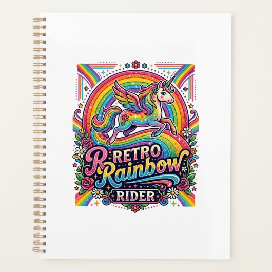Eenhornige Retro Regenboog Ruiter Planner (Voorkant)