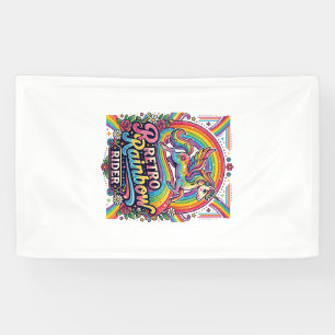 Eenhornige Retro Regenboog Ruiter Spandoek