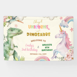 Eenhornigen en dinosauriërs gezamenlijke welkomstb spandoek