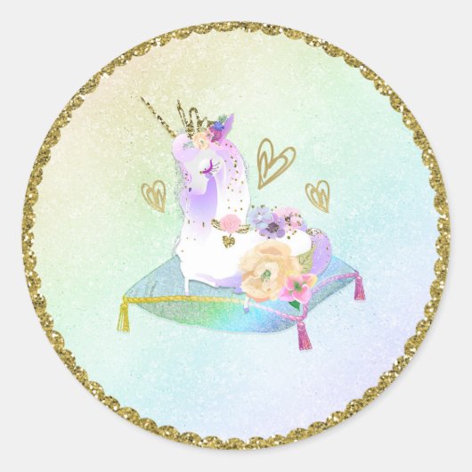 Eenhornprinses Iriserende Regenboog Pastel Feest Ronde Sticker (Voorkant)