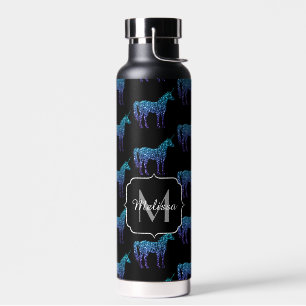 Eenhornvonkeling aqua blauwe ombrepatroon Monogram Waterfles