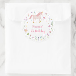 Eenhornweide Pastel Roze Gouden Verjaardag Ronde Sticker