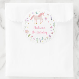 Eenhornweide Pastel Roze Gouden Verjaardag Ronde Sticker