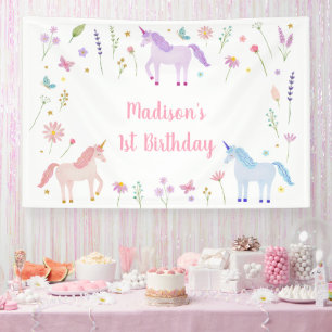 Eenhornweide Pastel Roze Gouden Verjaardag Spandoek