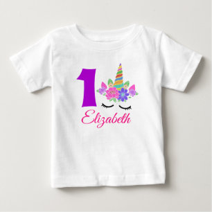 Eénjarig verjaardags- eenhoorn thema baby t-shirt
