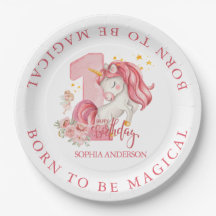 Eénjarige verjaardag Eenhoorn Roze Meisje 