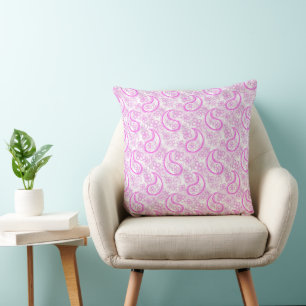 Eenkleurig lila roze witte paisley patroon. kussen