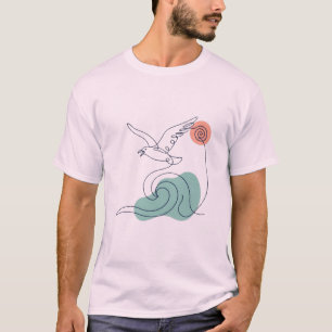 Eenlijnige Zeemeeuw en Golf T-shirt