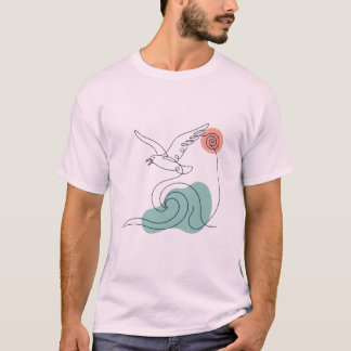 Eenlijnige Zeemeeuw en Golf T-shirt