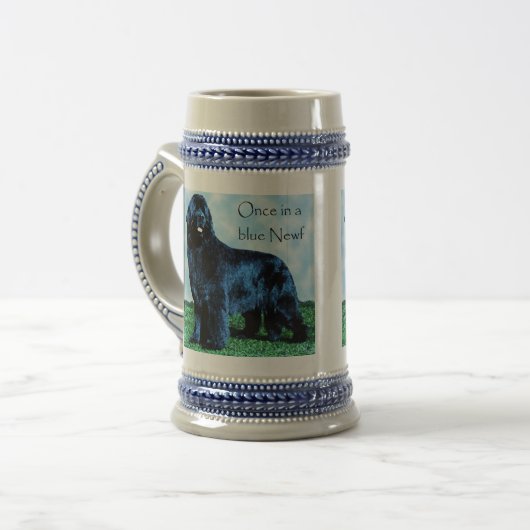 Eenmaal in een blauw Newf-bier Bierpul (Voorkant links)