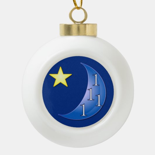 Eenmaal in een blauwe maan keramische bal ornament (Voorkant)
