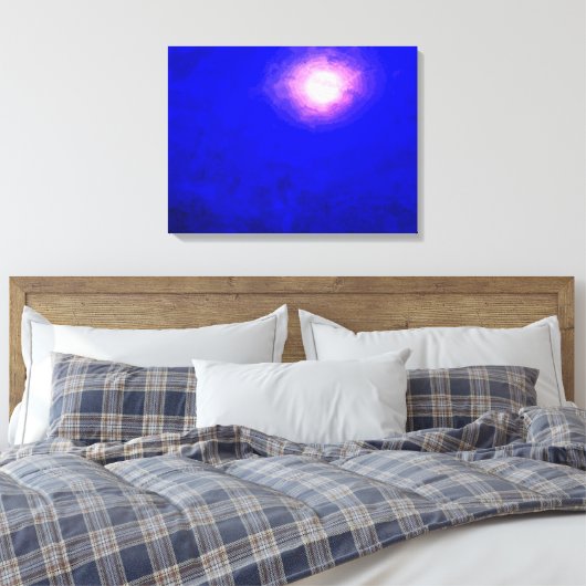 Eenmaal in een diepblauw-moonminimalistisch Abstra Canvas Afdruk (Insitu (Slaapkamer))