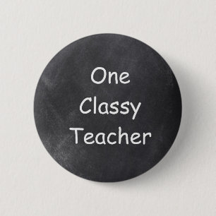 Eenmaal klasleraar-chalkboard-ontwerp-cadeauidee ronde button 5,7 cm