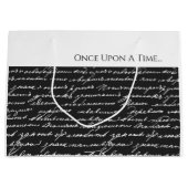 Eenmaal op een tijdverhaal zwart-wit handgeschreve groot cadeauzakje (Voorkant)