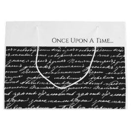 Eenmaal op een tijdverhaal zwart-wit handgeschreve groot cadeauzakje