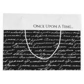 Eenmaal op een tijdverhaal zwart-wit handgeschreve groot cadeauzakje (Achterkant)