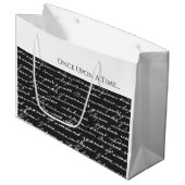 Eenmaal op een tijdverhaal zwart-wit handgeschreve groot cadeauzakje (Voorkant Gekanteld)