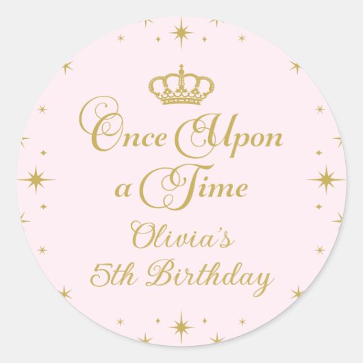 Eenmaal op een 'Time Gold Princess Birthday' Ronde Sticker (Voorkant)