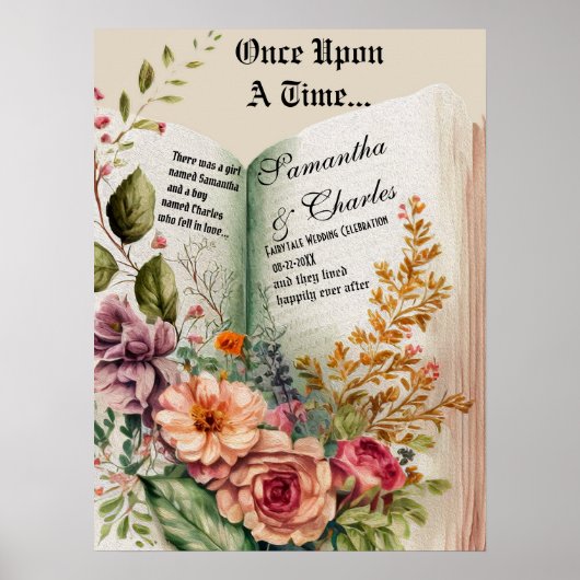 Eenmaal op tijd | Floral Book Wedding Poster (Voorkant)