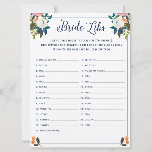 Eenmaal op tijd liefdesverhaal Bridal Libs Game Kaart (Achterkant)