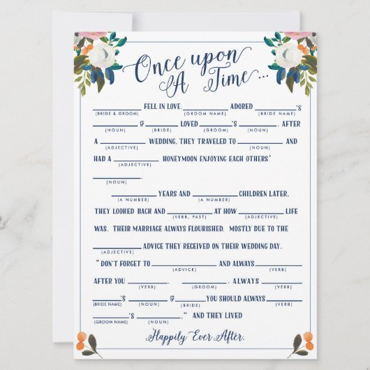 Eenmaal op tijd liefdesverhaal Bridal Libs Game Kaart (Voorkant)